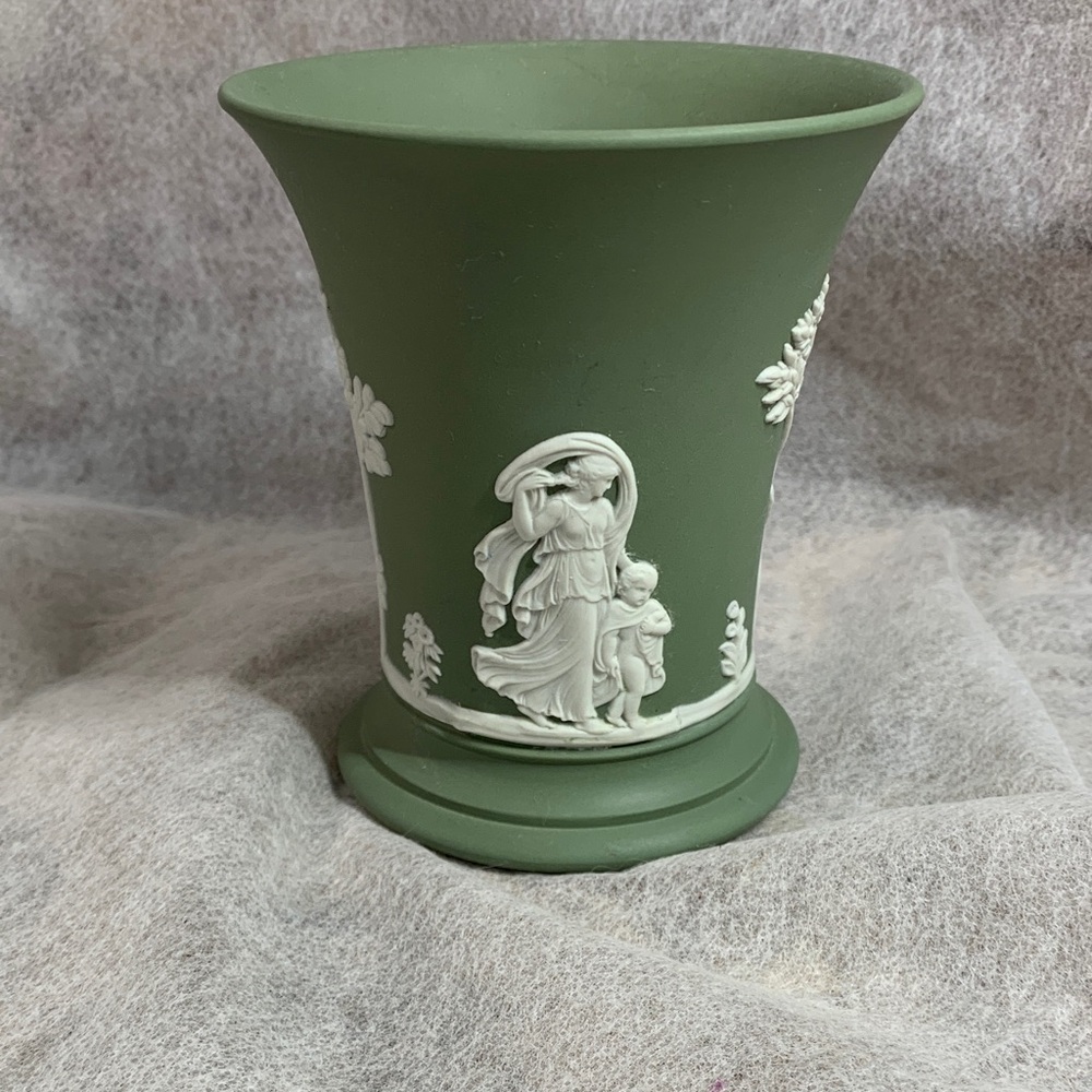 Vintage Wedgwood Sage Green  Celadon Jasperware Flared Trumpet Vase